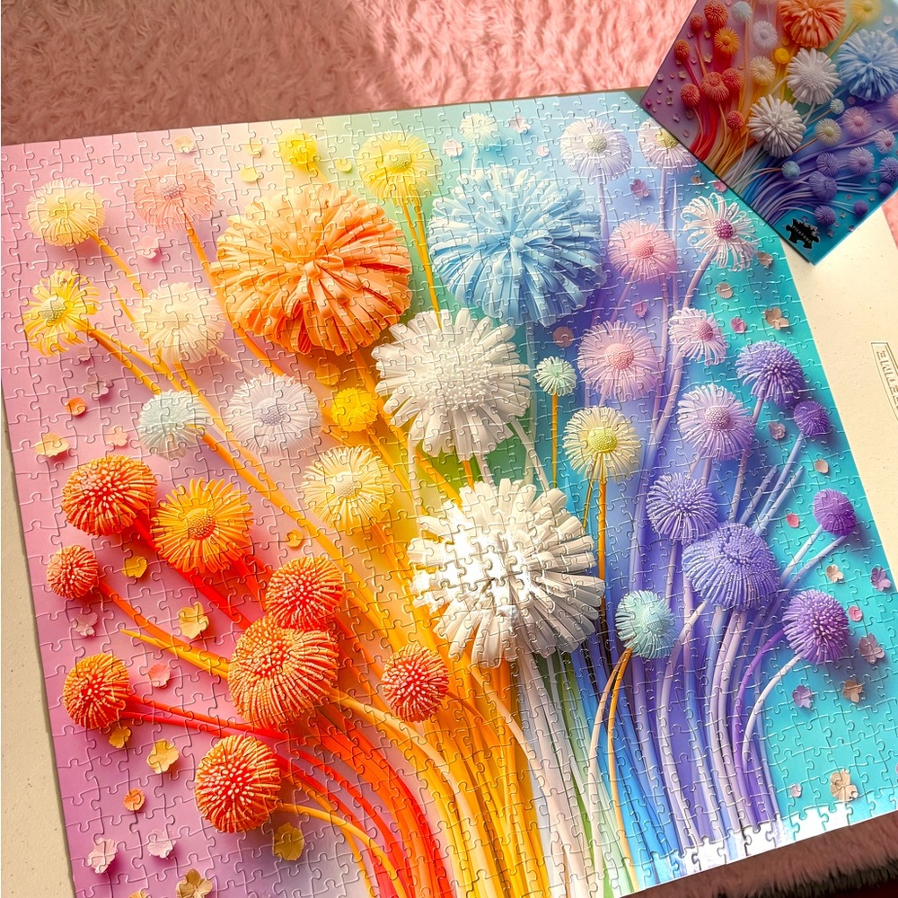 ❤️🩷🧡💛💚🩵💙💜 Super cute Rainbow Bouquet 1000 piece puzzle -used once